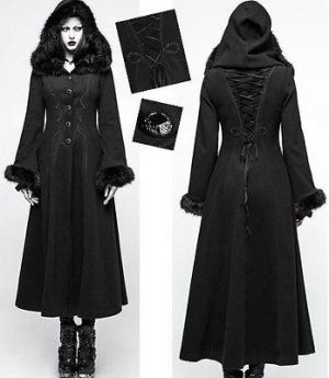 Manteau long brodé gothique baroque hiver chic capuche fourure corset PunkRave
