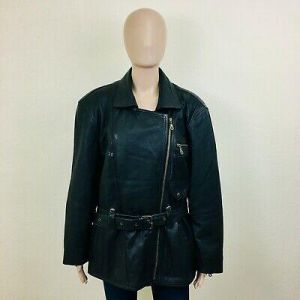 Maddox Vintage da Donna Nero Pelle Biker Giacca Misura Eu 36 USA 6 UK 8