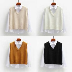 Femme Décontracté Tricoté Gilet Pulls sans Manche Pull Col V Neuf