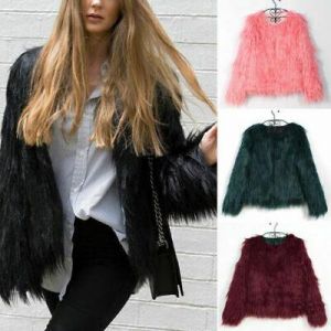 Damen Shaggy Flauschigen Mantel Kunstpelz Winter Strickjacke Reise Outwear Tops·