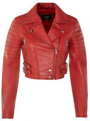 Ladies Cropped Jacket Short Body Gothic Red Chic Biker REAL LEATHER Jacket
