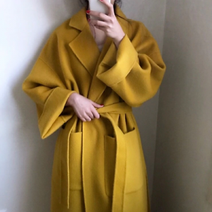 CAPPOTTO LUNGO ACCAPPATOIO CINTURA GIALLO NERO GIACCA TRENCH LANA OVERSIZE BEIGE