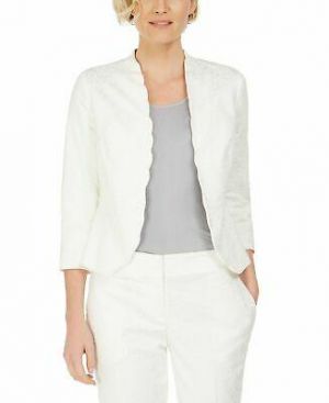 Kasper Womens Jacket White US 10P Petite Scallop Jacquard Open-Front $129 094