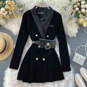 Fashion 2020 New arrival Women Velvet Blazer Black Autumn Double breasted With