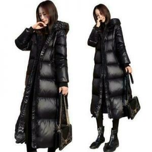 Warm Women Winter Coat Long Glossy Down Cotton Outwear Hooded Outdoor Overcoat