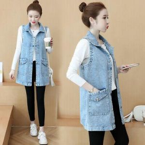 Plus Size Women's Sleeveless Vest Loose Mid-Length Denim Vest Jacket