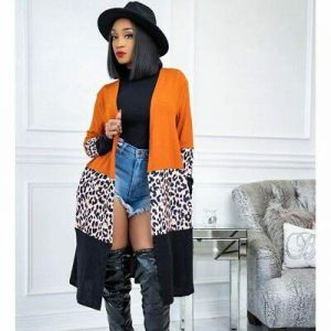Spring Leopard Camouflage Patchwork Thin Cardigan Long Coat Women 2021