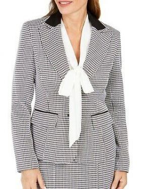 Kasper Women's Jacket Blazer Black US Size 6 Houndstooth Peak-Collar $119 #014