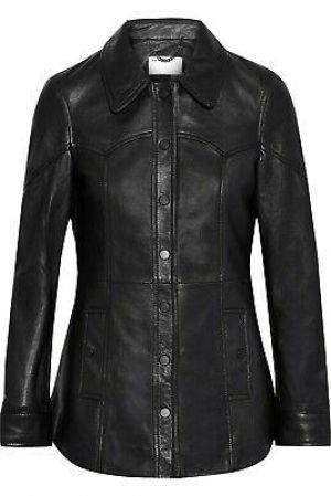 Womens Black Leather Jacket Shirt 100% Lambskin Size XS S M L XL XXL Custom Made