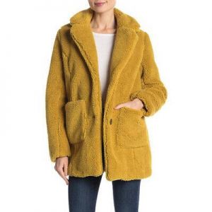 Sebby Notch Lapel Faux Shearling Jacket, Ginger, Large