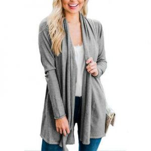 Damen Frauen Langarm Mäntel Unifarben Jacke Herbst Loose Outwear Cardigan Tops