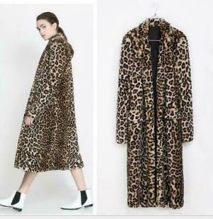 Cool Tiger Leopard Print Faux Fur  Long Women's Trench Coat Jacket Overcoat Sz