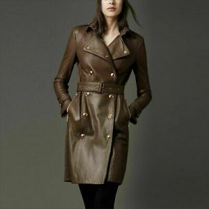 Donna Vera pelle D'Agnello Cappotto Trench Midlength Premium Giacca