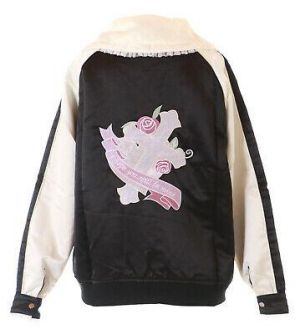 TS-228-1 Negro Beis Cruz Rosa Pastel Goth Satén Cazadora Kawaii Harajuku