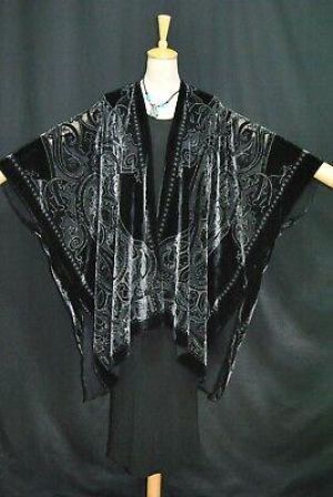 Ar Classic Burnout Velvet Black Silver Grey Flower Caftan Kimono  Multi Gypsy