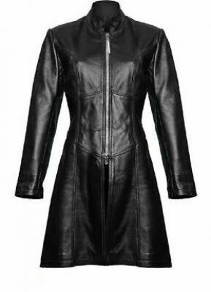 Women's Real Leather Black Trench Coat Cosplay Costume Ladies Winter Jacket/Coat