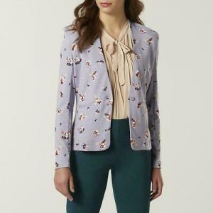 Oriental Flower Women's Knit Summer Career Blazer Button Jacket Gray Lilac SMALL