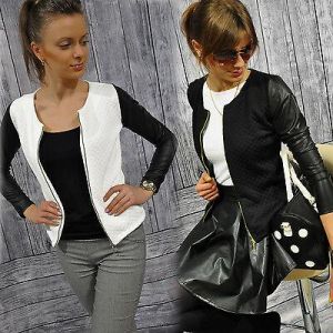 Ladies Quilted New Jacket with LEATHER look sleeves Zip Womens Blazer  S- XXXXXL