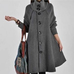 Femmes Col Roulé Manche Longue Simple Boutonnière Solide A-Line Long Manteau