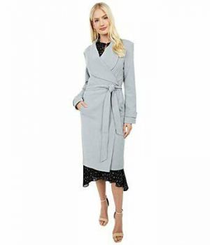 Kenneth Cole New York Ponte Wrap Belted Coat (Chrome,Desert)