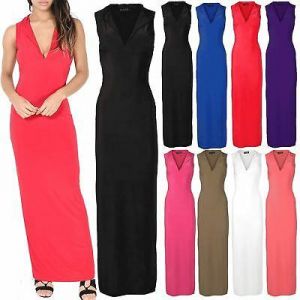 Ladies Women Sleeveless V Neck Tuxedo Coat Collar Long Maxi Dress Plus Size 8-22