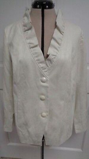 Dennis Basso Blazer Jacket  QVC Cream White Ruffled Collar Size Small