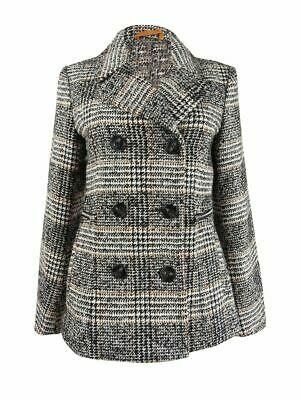 Maralyn & Me Juniors Double-Breasted Peacoat Black white camel plaid Sz M