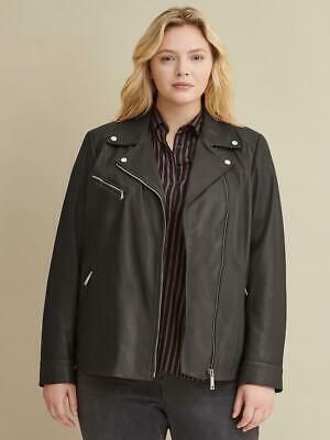 Calvin Klein Plus Size Women's Leather Jacket w Metallic details Black NWT $600