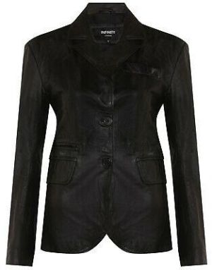 Damen Leder Klassische Blazer Freizeit Schwarz Retro Schlanke Passform Jacke