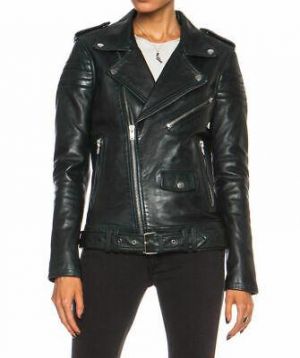 Damen Echt Lammleder Motorrad Biker Leder Schwarz Jacke -WJP017