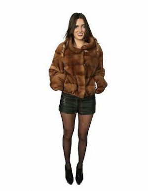 48 pelliccia donna blouson visone wild con collo cratere e coulisse vita con ela