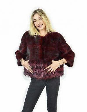 Pelliccia di visone e volpe giacca taglia 44 colore rosso pelle intera orizzonta