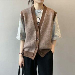 Johnature 2021 Spring Summer New V-neck Knitting Sleeveless Women Vests Casual