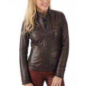 Jacke Leder Damen Biker Größe Motorrad Damen Vintage Mantel Brown 262