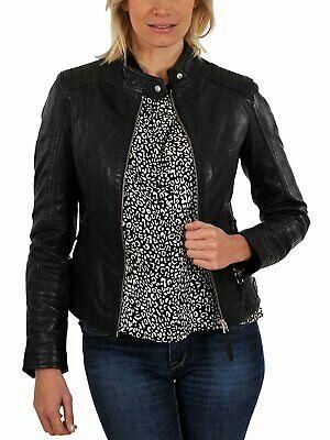 Jacke Leder S Damen Schwarz Größe Moto Mantel Style Biker Motorrad Schafsfell 88