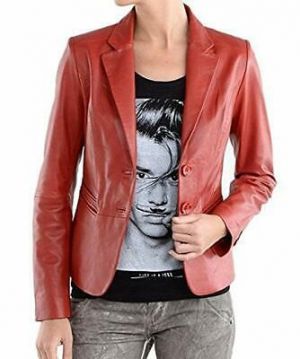 Jacke Leder Blazer Damen Mantel S Biker Größe Outwearlinie Rote Knöpfe US 9