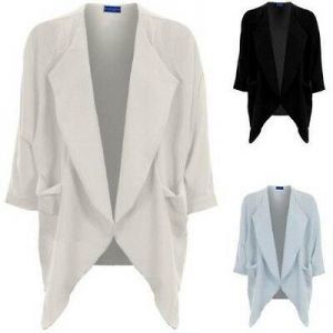 Mujer Abierto Delantero 3/4 Manga Cascada Texturizado Elegante Chaqueta Capa