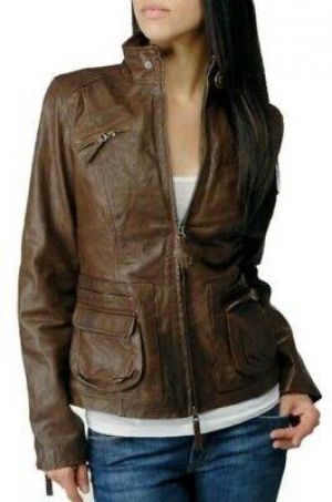 Klassisch Damen Echt Lammleder Echtleder Jacke Slim Fit Biker - WJ143