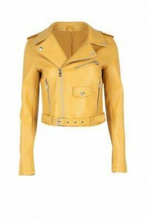 Damen Echt Lammleder Motorrad Biker Leder Gelb Jacke - WJ178