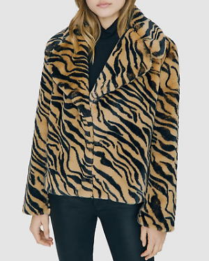 $384 Sanctuary Women's Brown Zebra Print Faux Fur Jacket Overcoat Coat Size XS