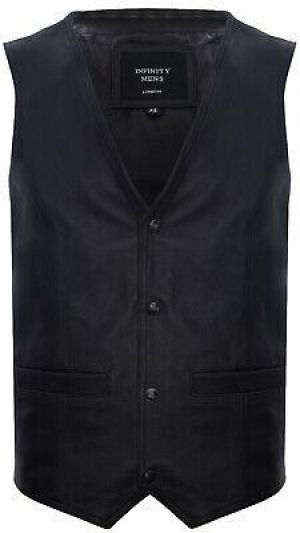 Mens Black Hide Leather Waistcoat Casual Classic Formal Traditional Gilet Vest