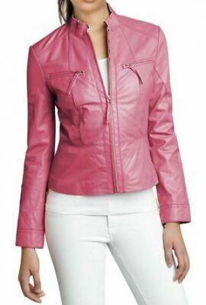 Hot Damen Echt Lammleder Jacke Echtes Leder Pink Modisch Biker Mantel - WJ160