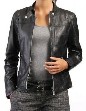 Hot Damen Echt Lammleder Jacke Stylisch Kragen Biker Mantel -WJ548