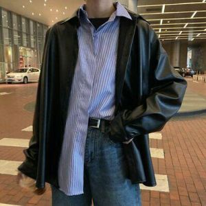 GOOHOJIO 2020 New Basic Oversized Jackets Women Autumn Classic Zipper Women PU