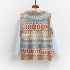 Women Knitted Vest Waistcoat Sleeveless Sweater Top V-neck Loose Causal Warm