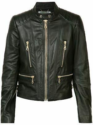 Femmes Noir Cuir Veste Motard Débardeur Moto Café Fête Peau De Mouton Douce
