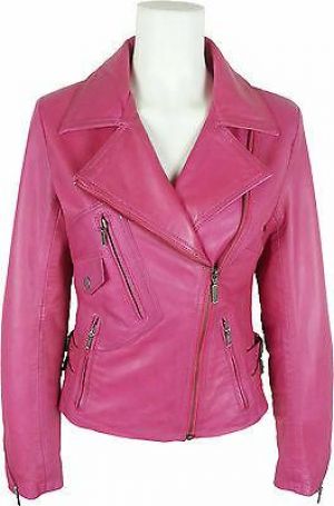 UNICORN Womens Fashion Denim Style Real Leather Jacket - Pink #GC