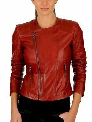 Damen Echt Lammleder Motorrad Biker Leder Rot Jacke -WJ420