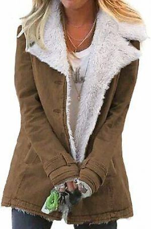 ROSKIKI Women's Winter Warm Sherpa Coat Female Loose Lapel Collar Fleece Fuzzy B