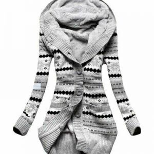 Sudaderas Mujer Grueso Capucha Botón Cuello En V Chaqueta Tejido Delgado Largo